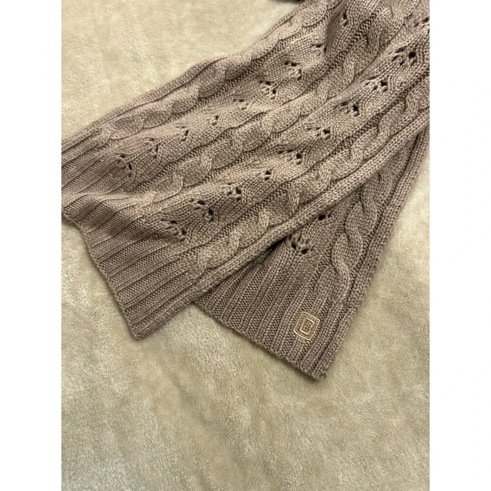 CHAPS Cable Knit Scarf Beige Acrylic Lambswool Blend 7x65 Winter